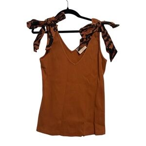NWT!! Maeve Anthropologie Tie Bow Ribbed Brown Tank Top (Medium)